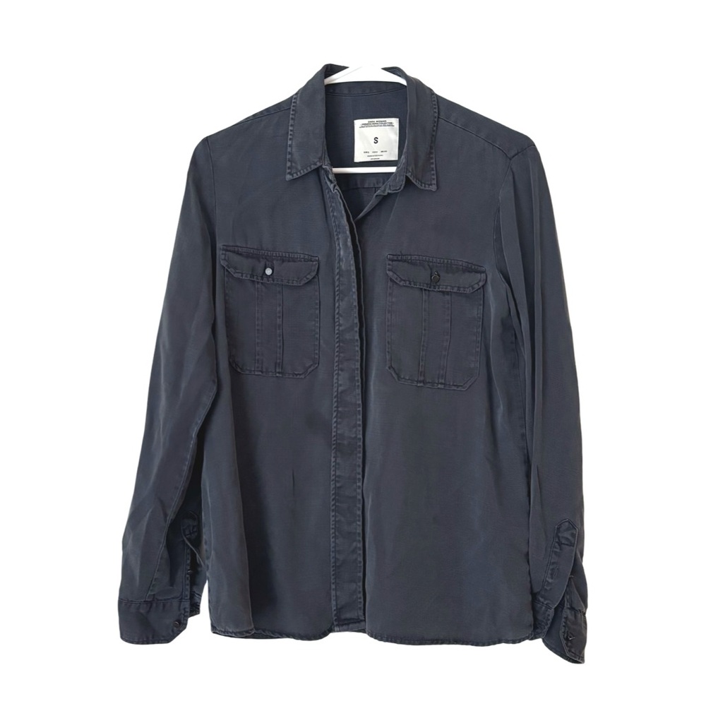 Zara woman premium denim collection button up flannel long sleeve top